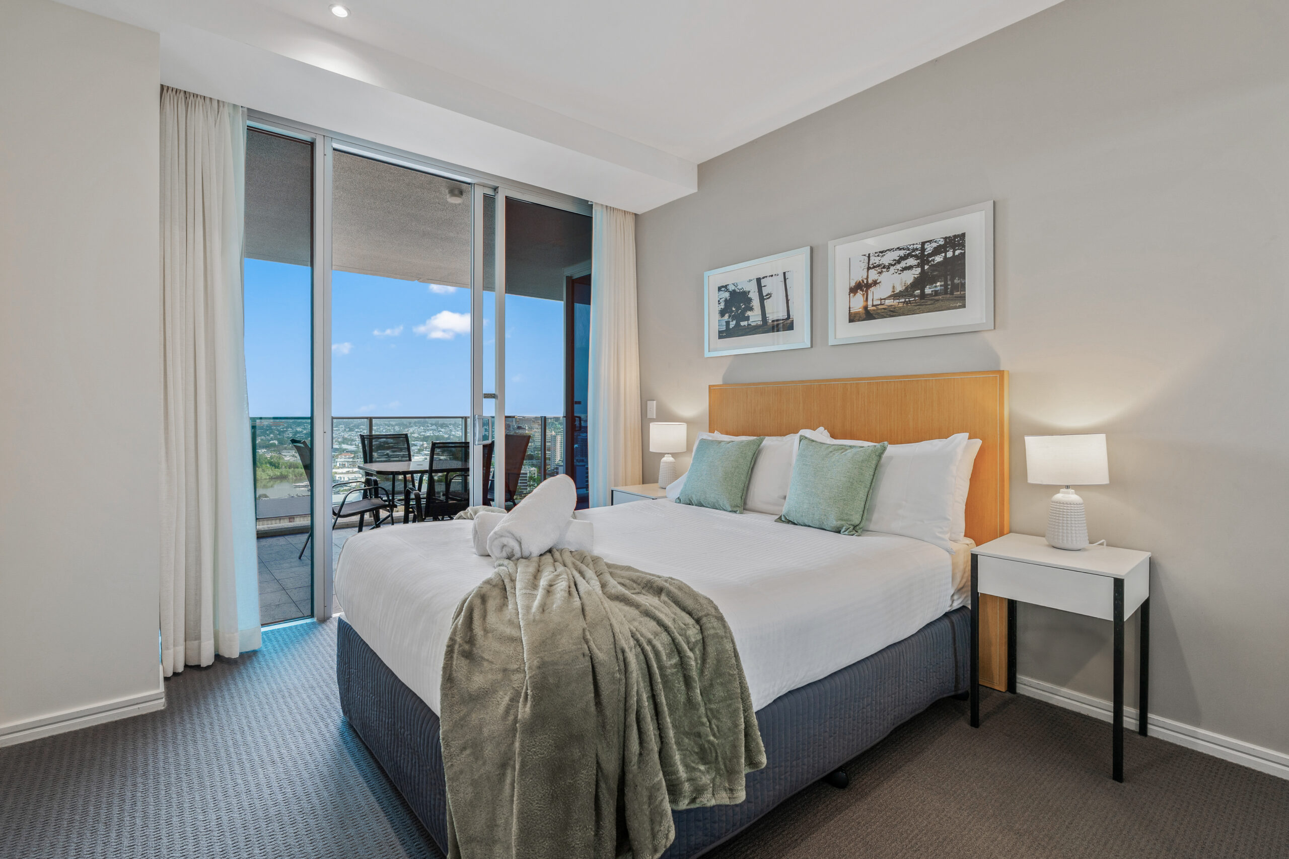 Bright bedroom with balcony access
