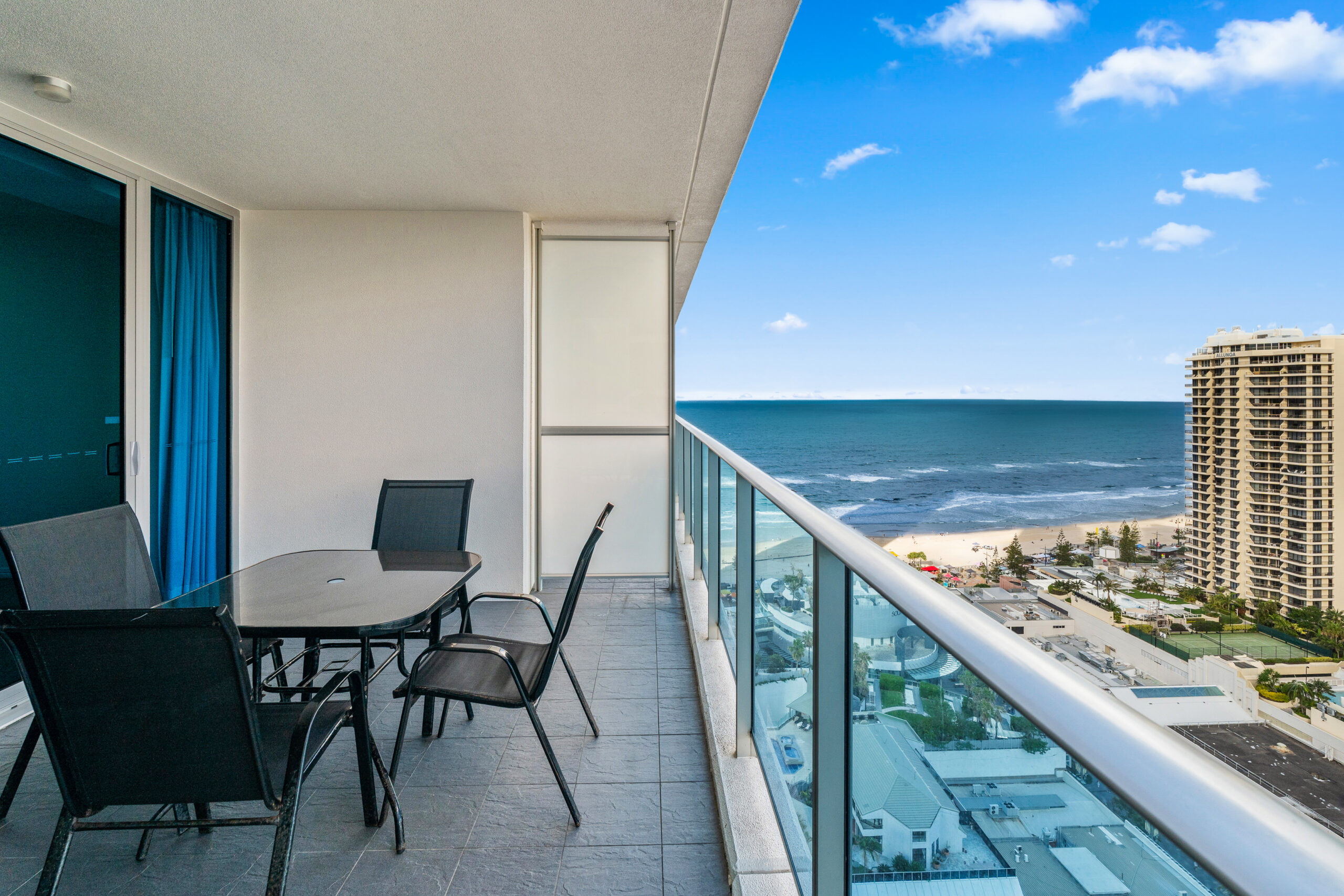 Balcony with ocean and beach views